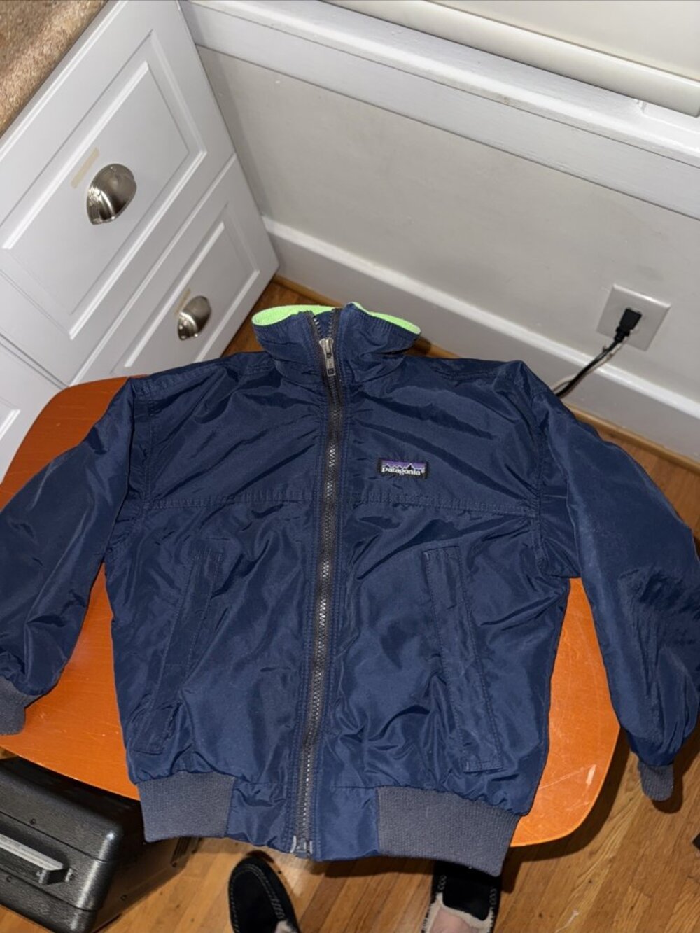 Vintage Patagonia Fleece Lined Bomber Jacket Boys 6/6X Blue Green unisex nice